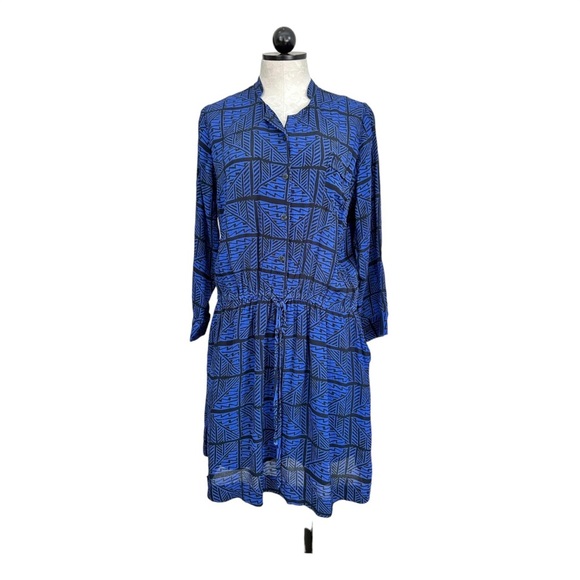 Lucky Brand Shirt Mini Dress Blue Black Geometric Tie Waist 3/4 Sleeves Size 1X - Picture 10 of 10